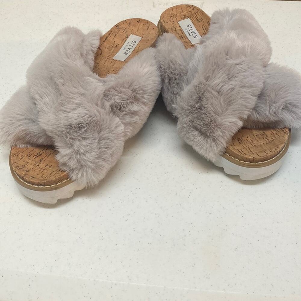 STEVEN New York Cado faux fur sandals